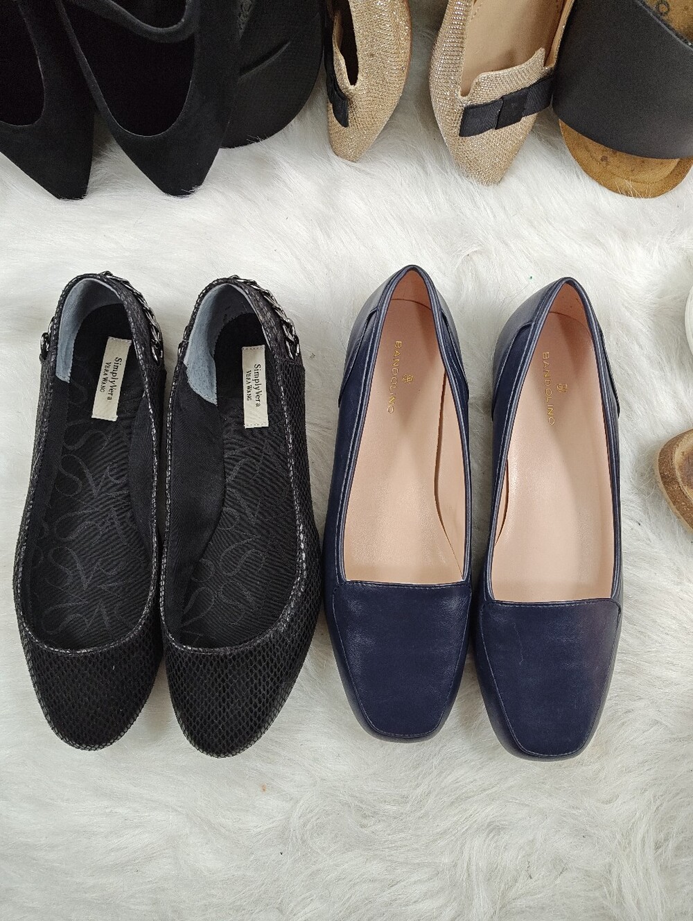 Bandolino Dark Blue Flat + SimplyVera Black Flat Bundles Women Comfort Shoes 8.5